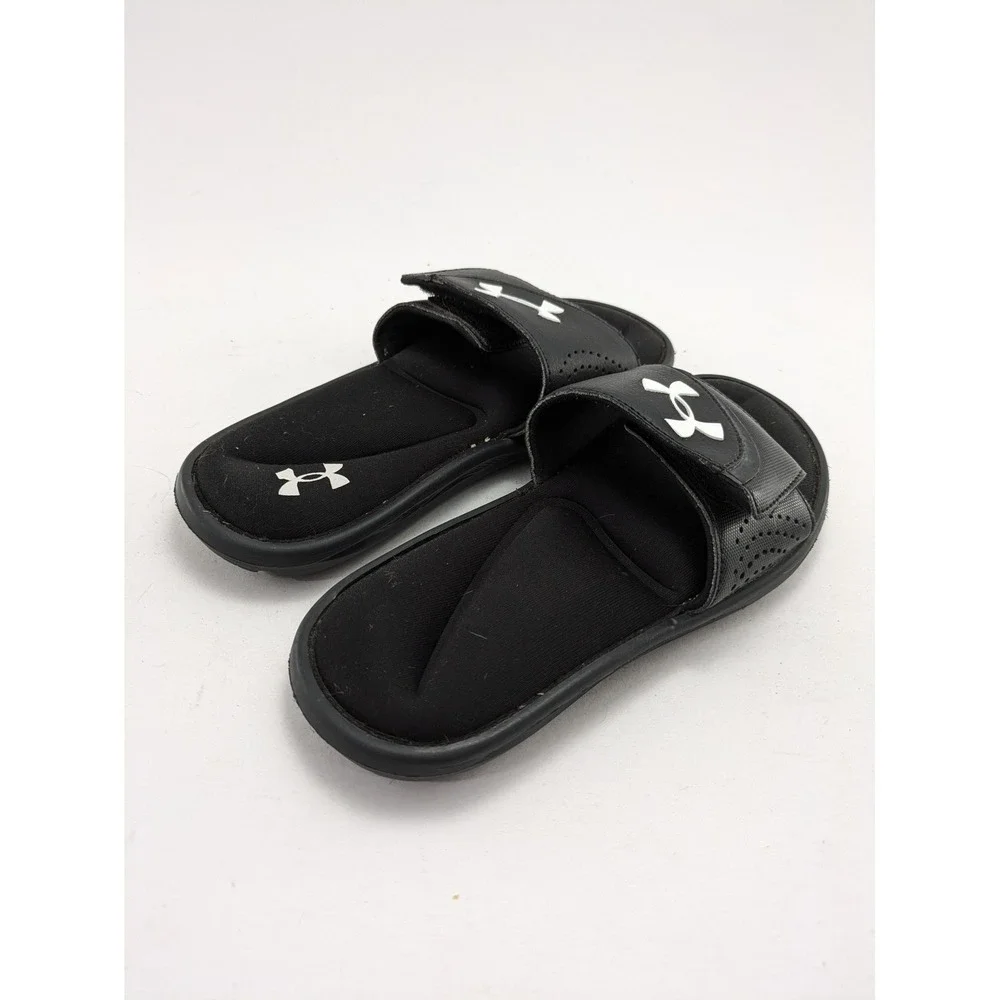 Youth Under Armour UA Ignite VI Slip On Black Slides Sandals 3022728-001 Size 5Y
